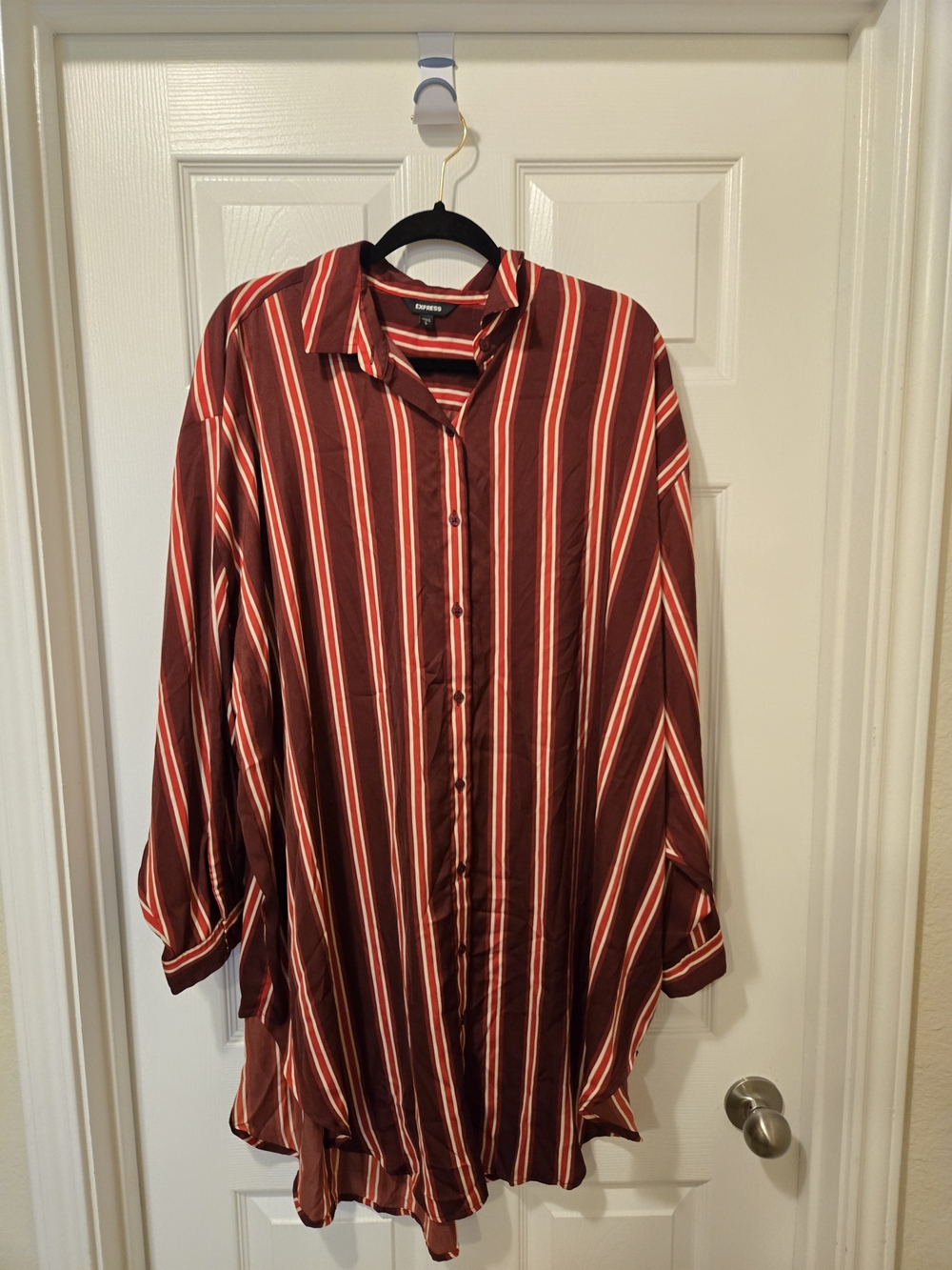 Express Red and Cream Striped Midi Shirt Dress